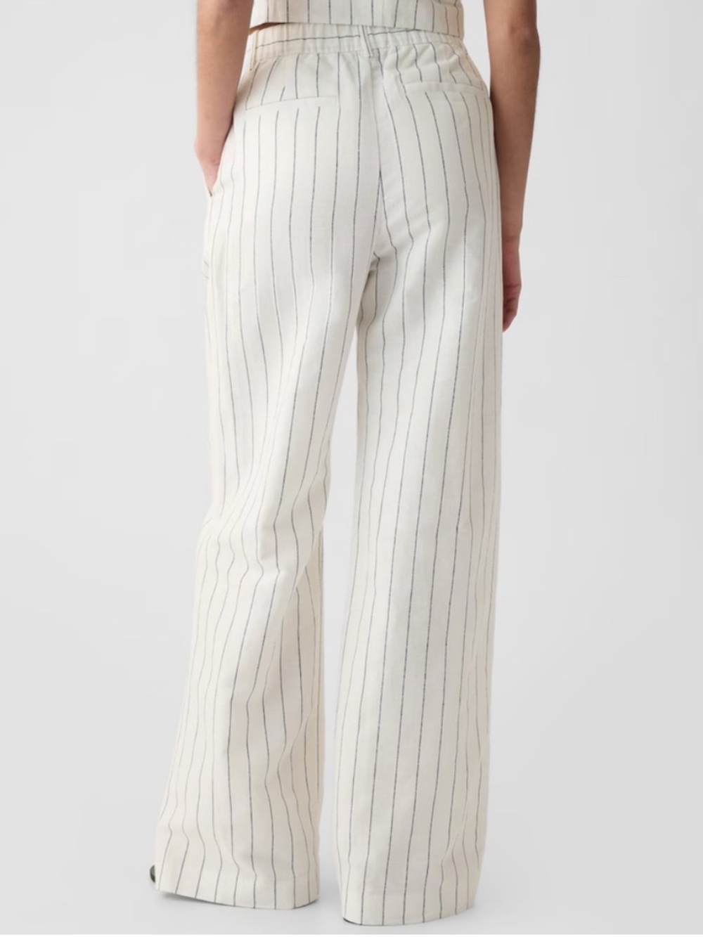 Gap Pleated Wide-Leg Striped Linen-Blend Pants-White & blue stripe. Size 2. NWT - Picture 2 of 9